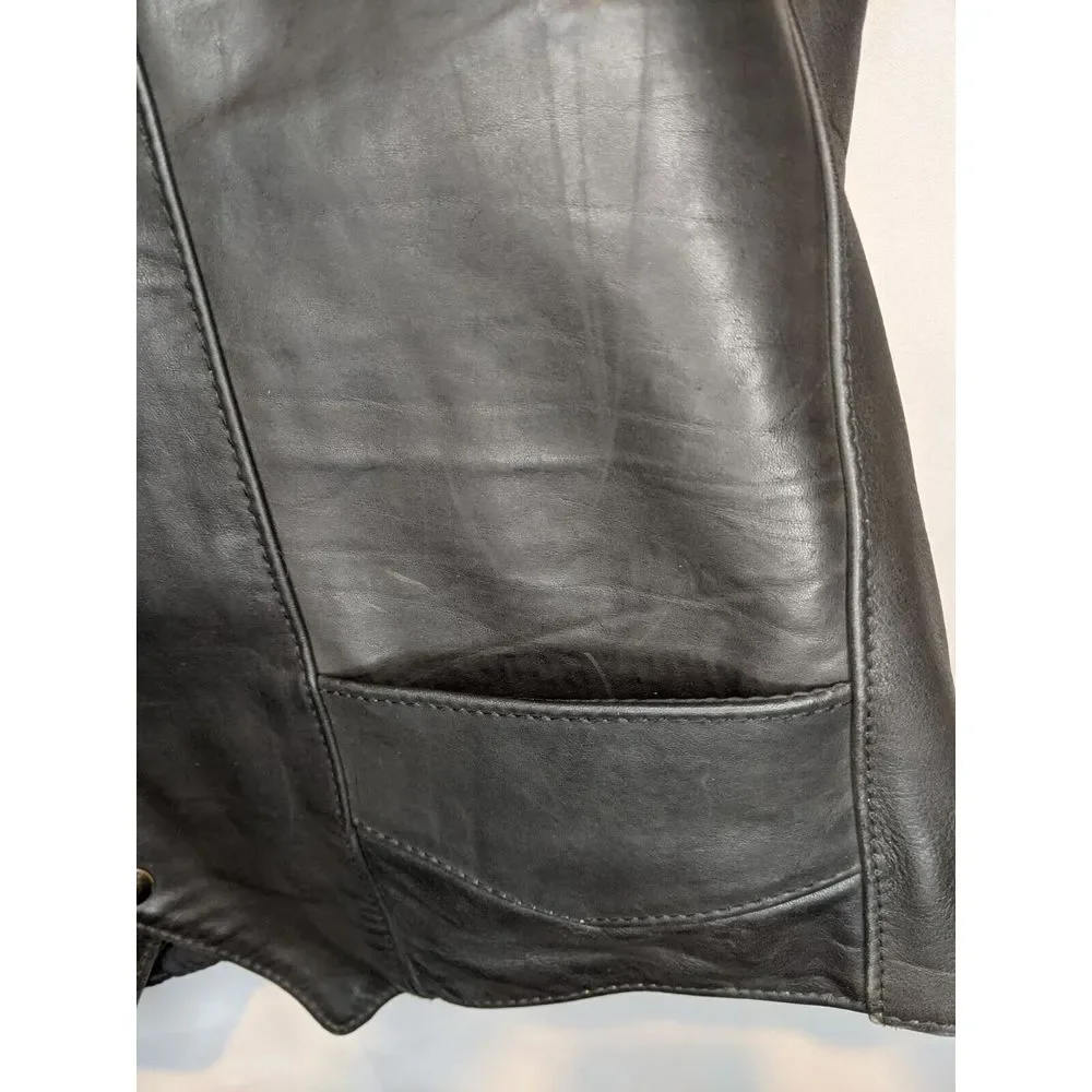 Vintage Park V‎ 100% Leather Motorcycle Vest Harley Owners Group Patches Mens 52